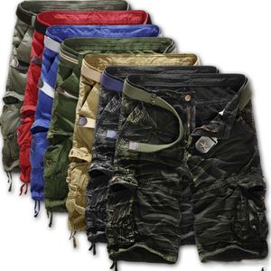 Militär sommarmän påsar baggy multi pocket blixtlås last shorts manlig casual löst last kamouflage armé gröna taktiska shorts trots bälte