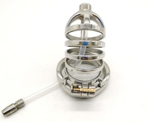 Cintura di castità maschile in acciaio inossidabile con catetere uretrale in silicone Dispositivo per gabbia per cazzi Giocattoli Prodotti del sesso per uomini FRRK-12D