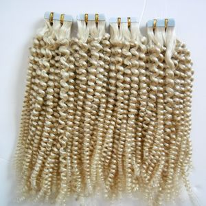 Fita em extensões de cabelo humano 80 pcs lixívia loira 200g 10 a 26 polegadas máquina feita cabelo remy na fita adesiva PU trama de pele invisível