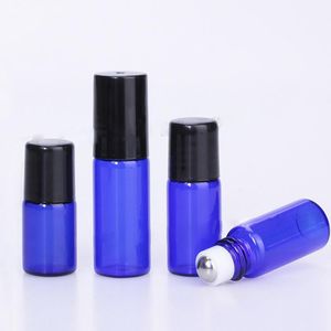 Heißer Verkauf 1 ml 2 ml 3 ml 5 ml Glasrollerflasche Fläschchen Kobaltblau kosmetische ätherische Öle Parfüm Rollerballs Flaschen mit Kunststoffkappen