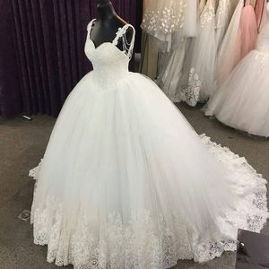 Luxury Spaghetti Straps Wedding Dresses Ball Gown Beaded Crystal Plus Size Wedding Dress Backless Bridal Gowns