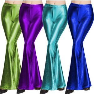 16 Colors Bell-Bottom Pants Women Elastic Waist Flared Pants Shiny Laser Color Novelty Trousers Fashion Club Dancing Wear Pants