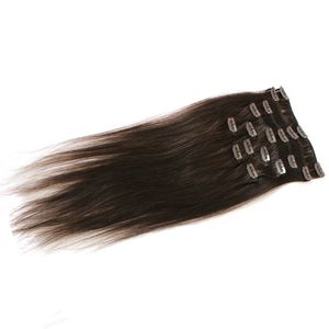 Greatremy Color #4 Fast Shipping 100% Brazilian Clip-In Hair Extension 20"24" 10pcs/Set 120g Human Hair Extension Straight Hair