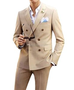 Belos padrinhos de peito duplo Peak Lapel Groom smokings Men Suits Wedding / Prom / Dinner Best Man Blazer (jaqueta+calças+gravata) AA256