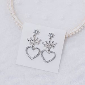 Wholesale-and American fashion new ladies love crown shape earrings temperament simple small broken diamond earrings