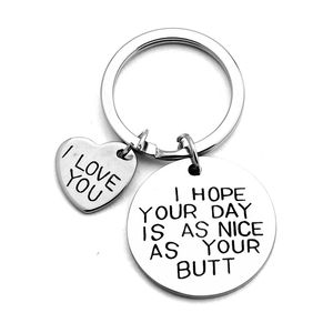 Chaveiro de Aço Inoxidável Coração Chaveiro Chaveiro Anéis Suporte Para Amantes Casais Eu te amo Letras Redonda Pingente de Moda Keyring Jóias Acessório