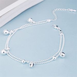 New Fashion 925 Sterling Silver Beads Cadlets Beach Party Cute Boll Ankle Bracelets for Women Foot Jewelry Gifts