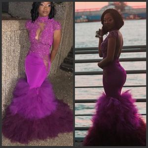 Charming Formal Evening Dresses High Neck Appliques Sexy Illusion Capped Short Sleeves Cocktail Party Gowns Feather Sweep Train Prom Dresses