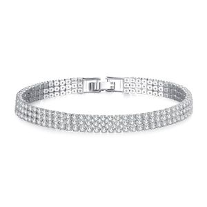 18K White Yellow Gold Plated Sparkling Cubic Zircon CZ Cluster Tennis Bracelet Fashion Womens Jewelry for Party Wedding
