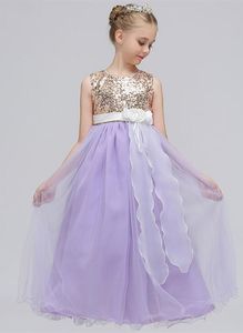 kostenloser versand Teens Pailletten Blume Lange Prinzessin Kleid Kinder Party Kleidung Mädchen Erstkommunion Kleidung Mädchen Kleid