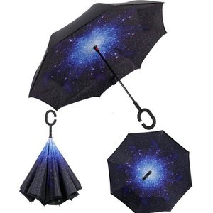 Windproof Inverted Umbrella Folding Double Layer Reverse Rain Sun Umbrellas Inside Out Self Stand bumbershoot with C Handle 30styles 000