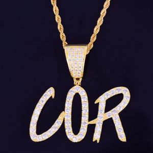 A-Z Nom personnalisé d'or Tennis chaîne lettres Colliers Pendentif Zircon Hip Hop de bijoux pour hommes avec chaîne de 3 mm de corde