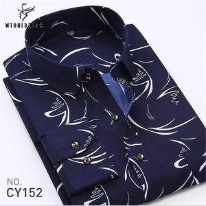 2018 work shirts new brand long shirts striped printing long sleeve Side collar casual men wear slim white blue S-4XL plus size
