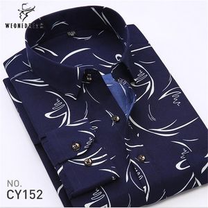 Camicie da lavoro 2018 nuove camicie lunghe di marca stampa a righe manica lunga Colletto laterale uomo casual indossano slim bianco blu S-4XL plus size