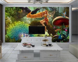カスタム写真3Dの壁紙美しい孔雀赤い髪のセクシーなエルフ屋内テレビの背景壁の装飾壁画壁紙