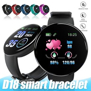 D18 Inteligentny zegarek Inteligentny ciśnienie krwi Okrągły SmartWatch Wodoodporny Fitness Tracker Message Przypomnienie dla telefonu Andriod z pudełkiem detalicznym
