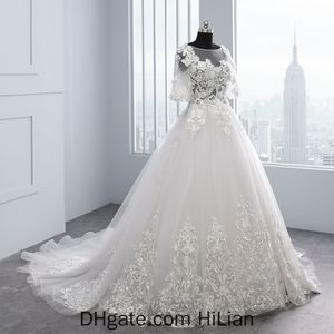 2020 Mariage Backless Three Quarter Lace Ball Gown Wedding Dresses Nice lace Appliques Pearls Bridal Gowns Vestido De Novias