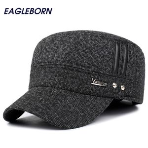 EAGLEBORN Winter hats men caps hat with earflaps keep warm flat roof baseball caps old men thicken snapback Russia casquette