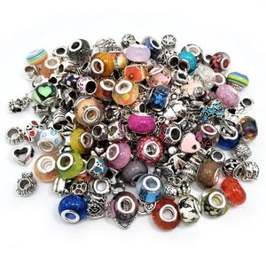 Frete Grátis 100pcs ou 200pcs mix Color Style Big Hole Resina e Alloy Charms Beads fit European Pandora Charms Bracelet DIY