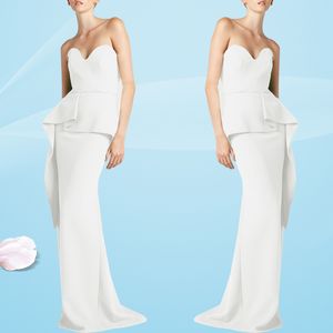 ユニークなデザインエレガントな白いイブニングドレスストラップレススリムフィットマーメイドのウエディングドレスの床の長さの母の花嫁のガウン