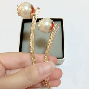 Fashion big pearl hair clips Water drill hairpin one word clip for ladies collection head ornaments vip gift