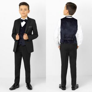 Handsome Black Boys Formal Wear Jacket Pants 3 Pieces Set Suits for Wedding Dinner Children Kids Tuxedos