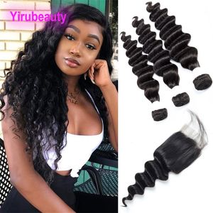 Malaysian Human Hair 3 Bundles With 4X4 Lace Closure With Baby Hair Loose Deep Middle Three Free Part Closure With Bundles 8-28inch