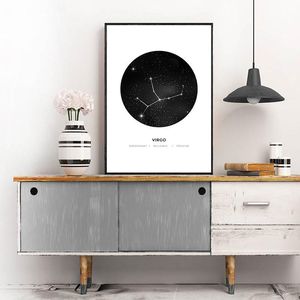 Constellation Nursery Wall Art Canvas Poster Prints Signos do Zodíaco minimalista Geometric Pintura Nordic Crianças Decoração Pictures