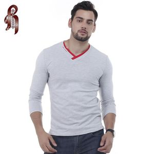 Casual Man Helt Ny Långärmad Soltid T-shirt V-Neck Collar Slim Män t-shirt Toppar Fashion Mens Tee T-shirts Trend