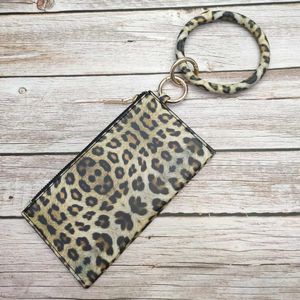 Fashion- Pu Leather Phone Wallet Wristlet Bangle Key Chain Leopard O Ring Clutch Wrist Sunflower Purse Bag Christmas Gifts Keychain