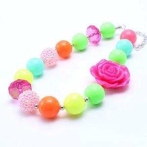 Fashion Rose Flower Kid Chunky Necklace Newest Design Girls Bubblegum Bead Chunky Necklace Jewelry Gift For Toddler Children