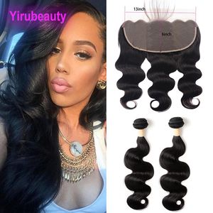 Brazilian Virgin Hair 2 Bundles With 13X6 Lace Frontal Wtih Baby Hair Free Part Body Wave Bundles With 13*6 Frontals Natural Color