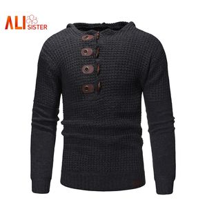 Sweater artı boyutu erkekler rahat o-yaka kazak 2018 Sonbahar kış uzun kollu gömlek örgü kapşonlu kazak adam kazaklar homme çekiyor