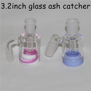 3.2 Inch Glass Ash Catcher with 14mm 18mm 7ml Silicone Container Smoking Reclaimer Thick Pyrex Ashcatcher for Water Bongs