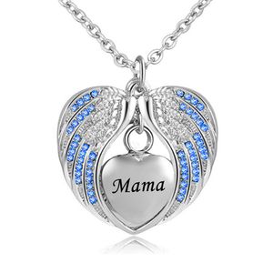 Cremation Jewelry with Angel Wing Urn Necklace for Ashes Birthstone Pendant Holder Heart Memorial Keepsake -mama