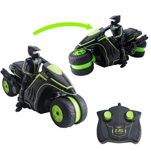 2,4G Fernbedienung Drift Motorradspielzeug, Stunt-Doppel-Seite, seitliches Fahren, Lichter, 90 ° C-Wechsel