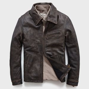 Casual marrom homens negros jaqueta de couro genuíno Cold resistência lapela pescoço vaca jaquetas de couro da motocicleta