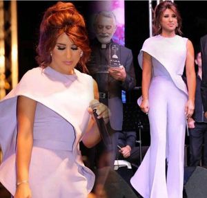 Wholesale Jumpsuit Women Arabic Prom Evening Dresses 2020 Jewel Neck Plus Size Formal Party Wear Cheap Sheath Ruffled Celebrity Gowns