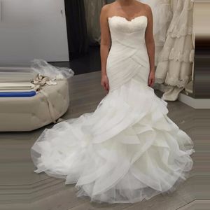 Fashion Strapless Sweetheart Mermaid Bride Gown Vstido De Casamento Floor Length Wedding Party Dresses Custom Made