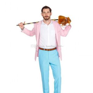 Wysokiej jakości Side Vent Dwa przyciski Pink Groom Tuxedos Notch Lapel Groomsmen Mens Garnitury Wedding / Prom / Dinner Blazer (Kurtka + Spodnie + Krawat) K333