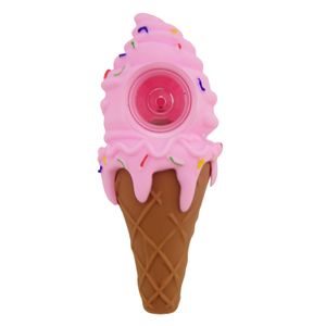 Cone Ice Cream Silicone Pipe Pink Green Yellow för Välj Handrör Platinum botad tobakssked Summer Design Rökning Bong