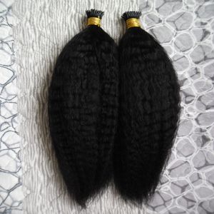 I Tip Haarverlängerungen, verworren, gerade, Keratin-Kapseln, menschliches Fusionshaar, grobes Yaki, maschinell hergestellte Remy-Haarverlängerung, vorgebunden, 200 g, 200 s