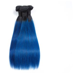 Indiska mänskliga hårförlängningar 1b/blå silkeslen rak 1B blå ombre färg 10-26 tum en bunt