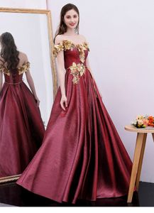 100%real luxury wine red glitter slash golden leaf flowers court ball gown stuido princess medieval dress/victorian belle ball