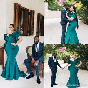 Elegant Hunter Green Mermaid Evening Dresses Plus Size Off Shoulder Short Sleeves Formal Dress Party Gowns robes de soirée vestidos