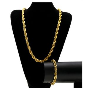 10MM Hip Hop Twisted Rope Chains Ювелирный набор Золото Посеребренное Толстое Тяжелое Длинное Ожерелье Браслет Браслет Для Мужчин Рок Ювелирные Изделия GB1191