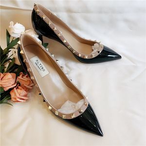 Yeni yüksek topuklu tasarımcı sandalet seksi moda kadın pompalar siyah deri sivri uçlar nokta ayak parti ayakkabıları parti ayakkabıları düğün heeeled