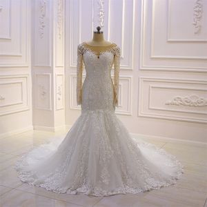 Mermaid Wedding Gorgeous Dresses Long Sleeve Lace Appliqued Beaded Arabic African Garden Country Custom Made Bridal Gowns
