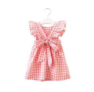 Ośrzeź Summer Bez Rękawów Plaid Dziewczynka Ubrania Ruffles Backless Dress Dress Crew Neck Dresses Dzieci Odzież GB276