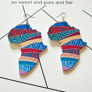 Wholesale-Map Outline Wood Colorful Printed Geometric Dangle Earrings Vintage Wooden African Hip hop Jewelry DIY Accessories